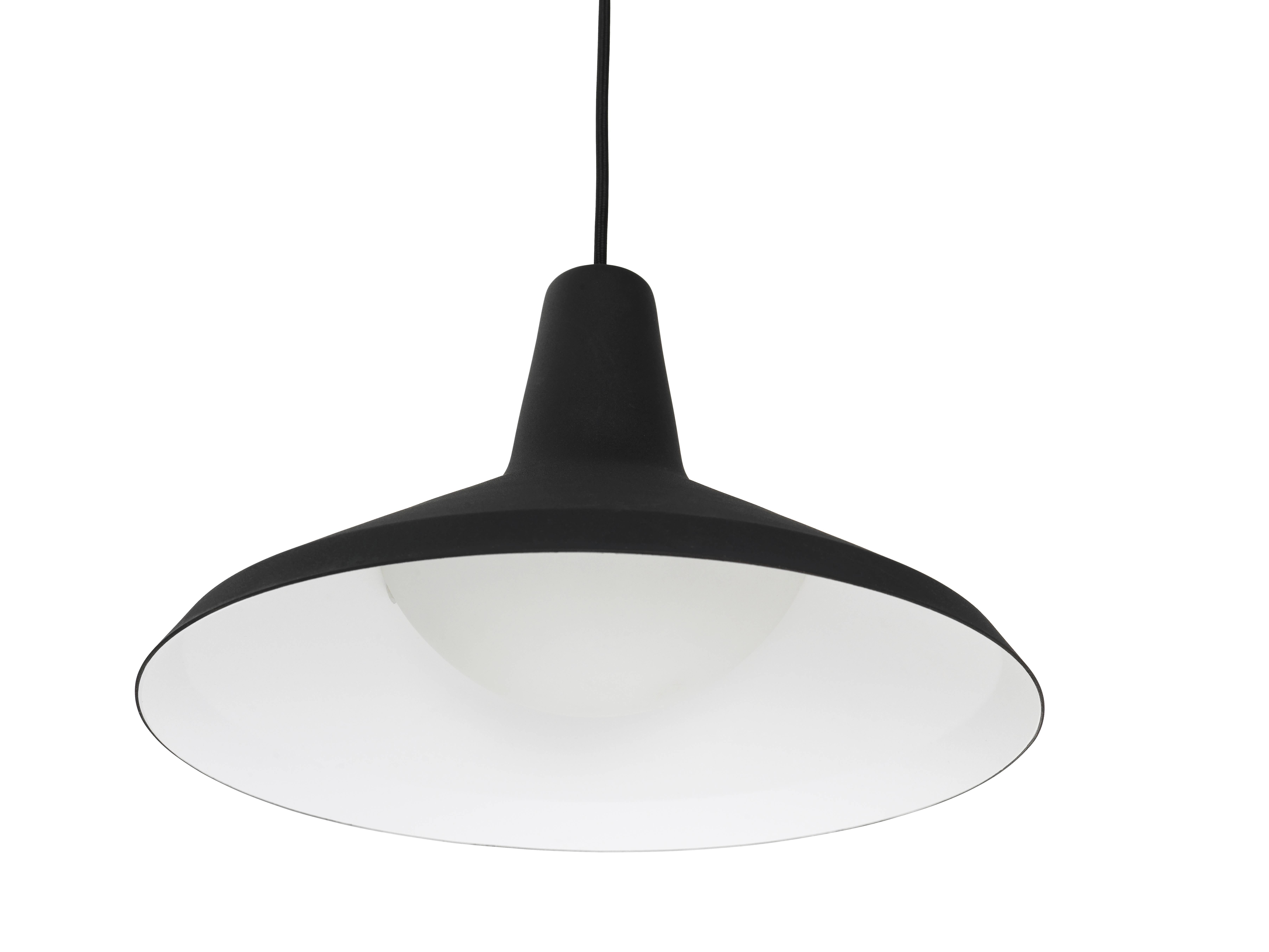 Greta Magnusson Grossman 'G-10' pendant lamp in black. Designed in 1950 by Grossman, this is an authorized re-edition by GUBI of Denmark who meticulously reproduces her work with scrupulous attention to detail and materials that are faithful to the