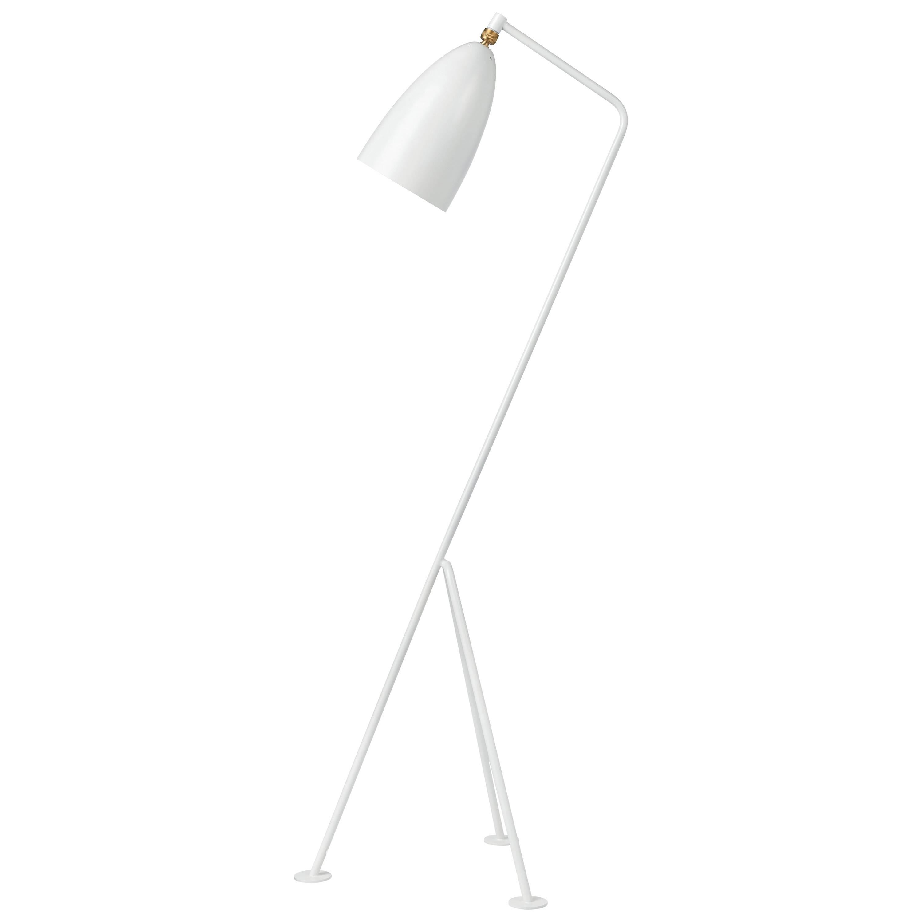 Greta Magnusson Grossman 'Grasshopper' floor lamp in yellow. Designed in 1947 by Grossman, this is an authorized re-edition by GUBI of Denmark who meticulously reproduces her work with scrupulous attention to detail and materials that are faithful