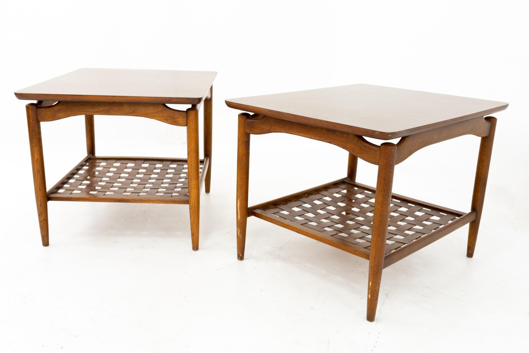 Grets Magnusson Grossman style midcentury walnut and Formica top side end tables, pair
These tables are 28 wide x 22 deep x 20 inches high

All pieces of furniture can be had in what we call restored vintage condition. That means the piece is