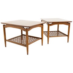 Grete Magnusson Grossman Style MCM Walnut and Formica Top Side End Tables, Pair