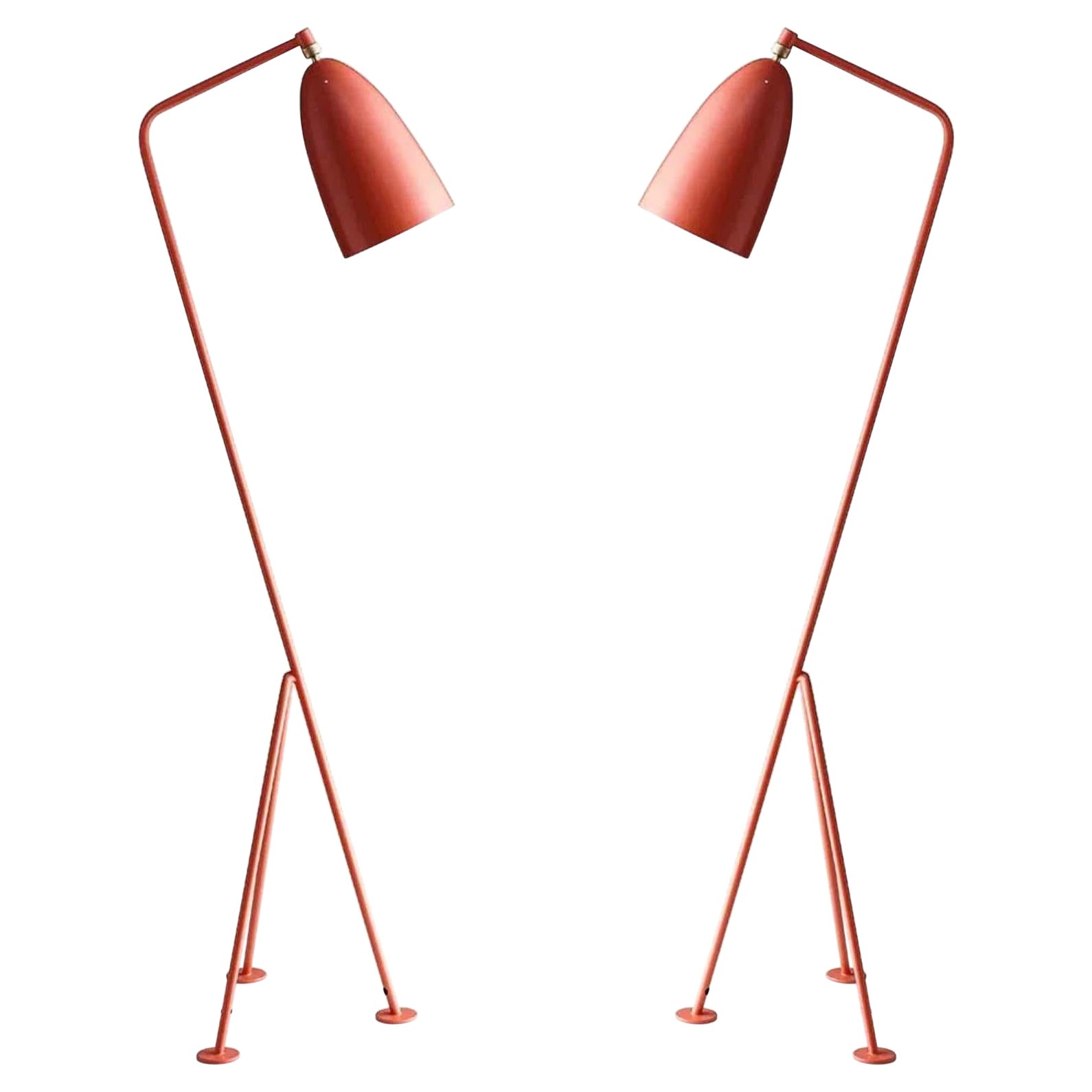 Greta Magnusson Gubi Pair Grasshopper Andorra Red Floor Lamps Mid-Century Modern