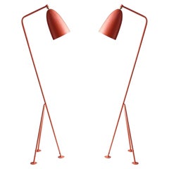 Greta Magnusson Gubi Pair Grasshopper Andorra Red Floor Lamps Mid-Century Modern