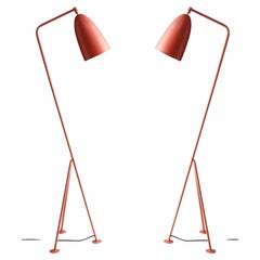 Vintage Greta Magnusson Gubi Pair Grasshopper Andorra Red Floor Lamps Mid-Century Modern