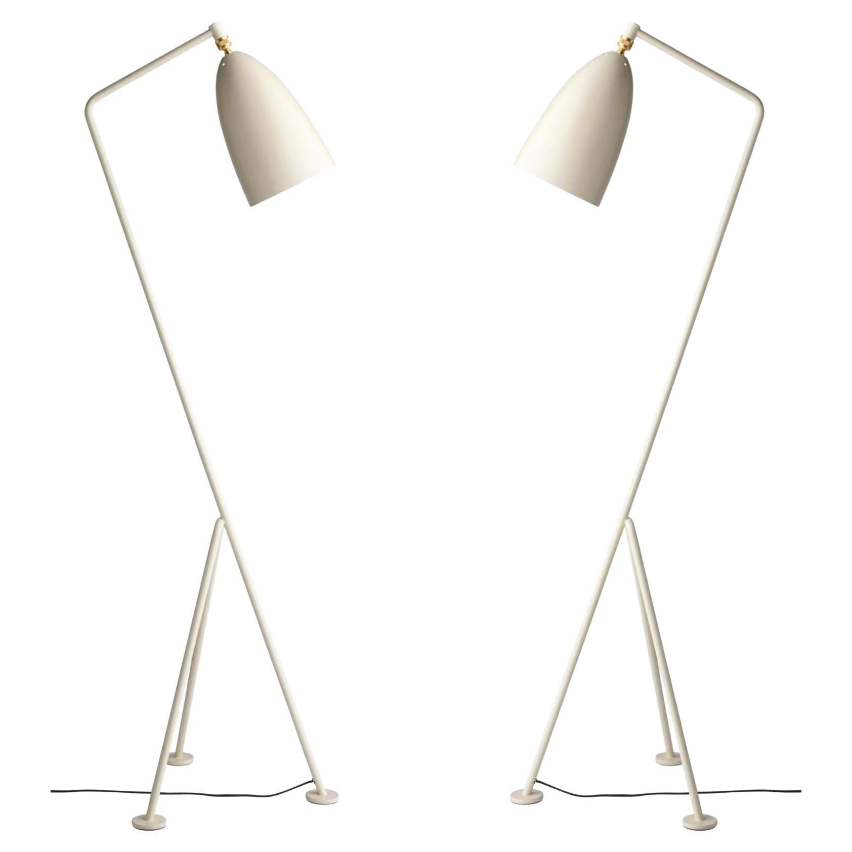 Greta Magnusson Gubi Pair Grasshopper Oyster White Floor Lamps MidCentury Modern
