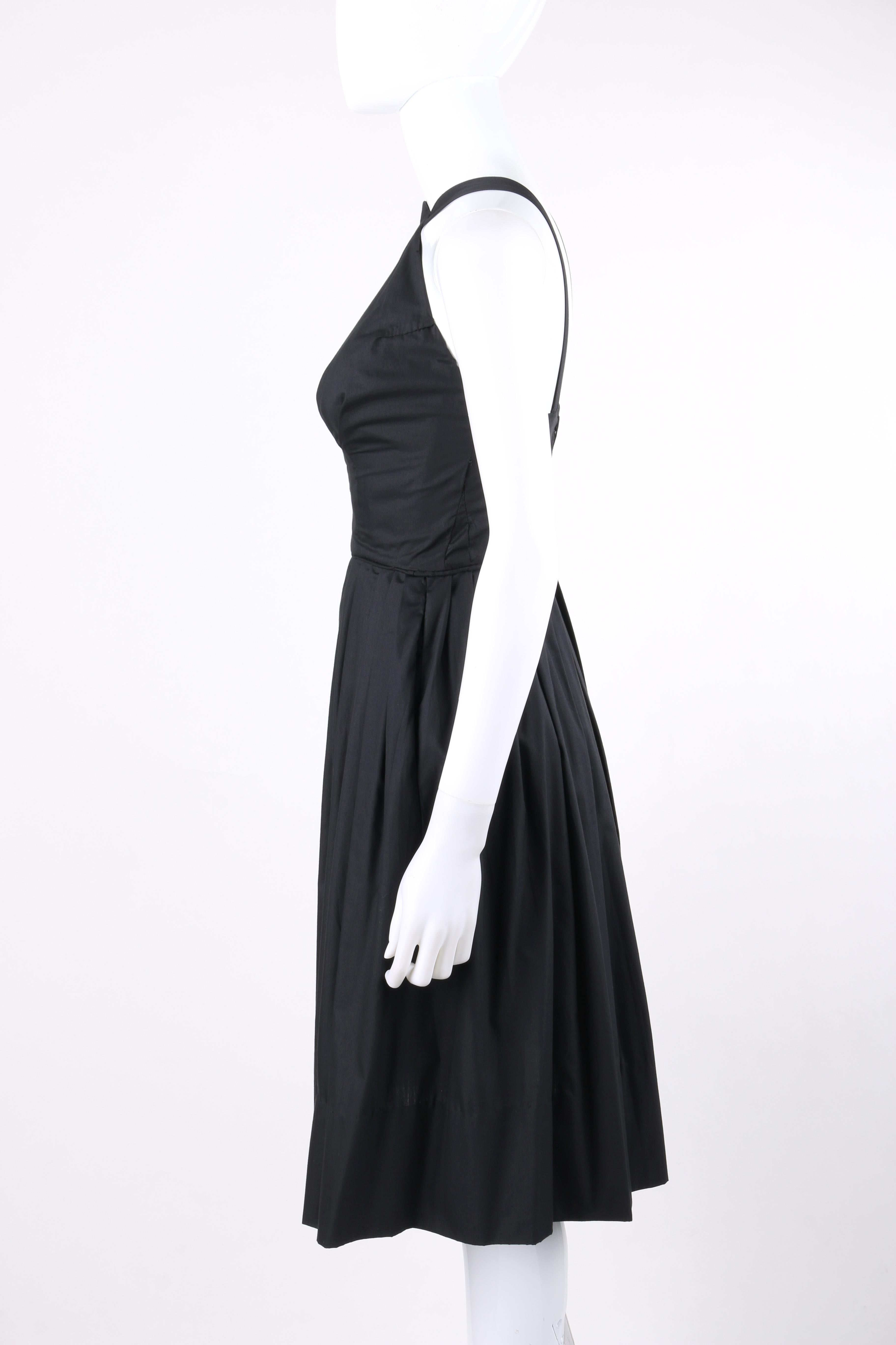 Women's GRETA PLATTRY c.1950’s Midnight Black Pleated Sleeveless Fit N Flare Day Dress For Sale