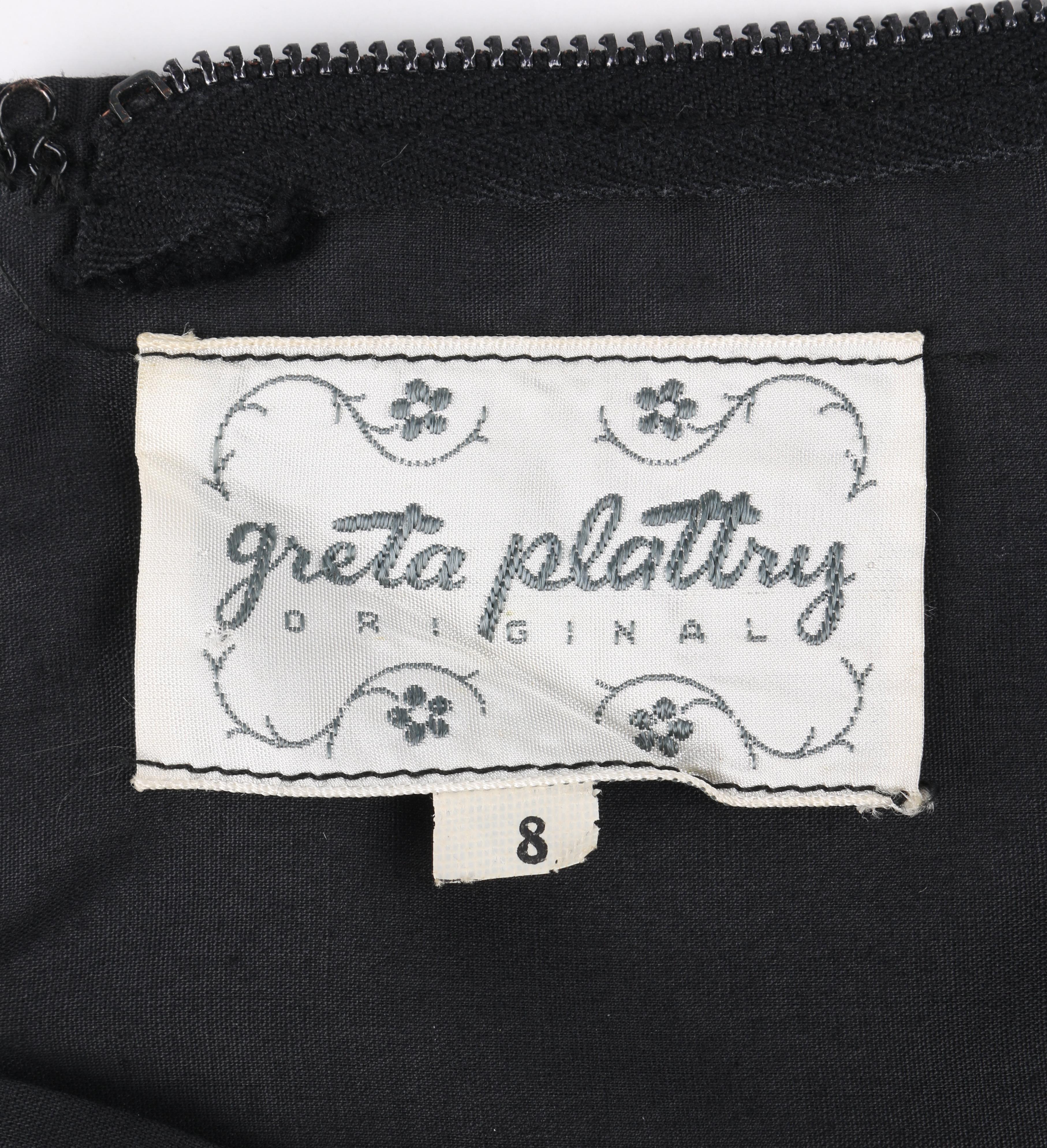 GRETA PLATTRY c.1950’s Midnight Black Pleated Sleeveless Fit N Flare Day Dress For Sale 1