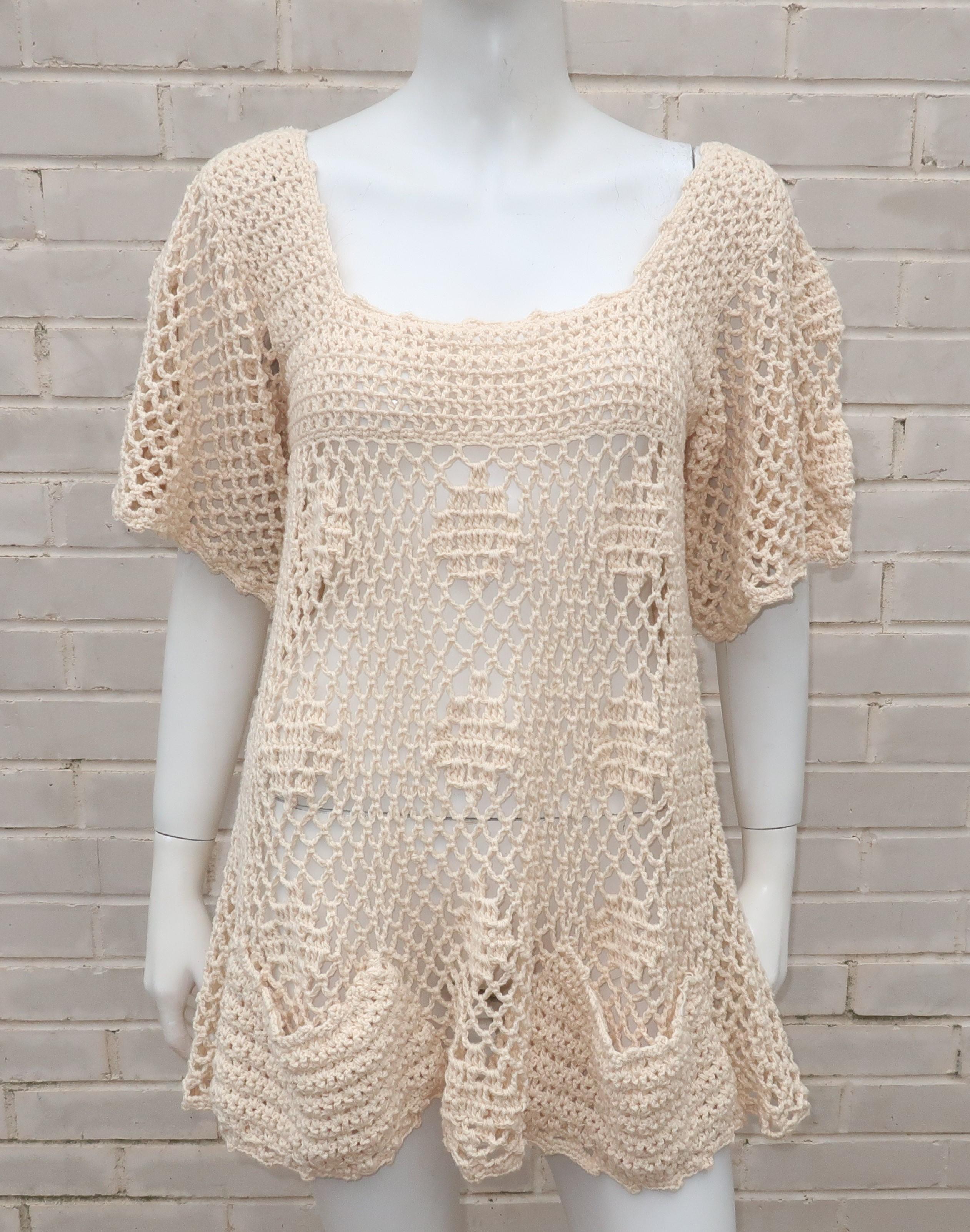 Greta Plattry Crochet Cotton Knit Pant Suit, 1960's 2