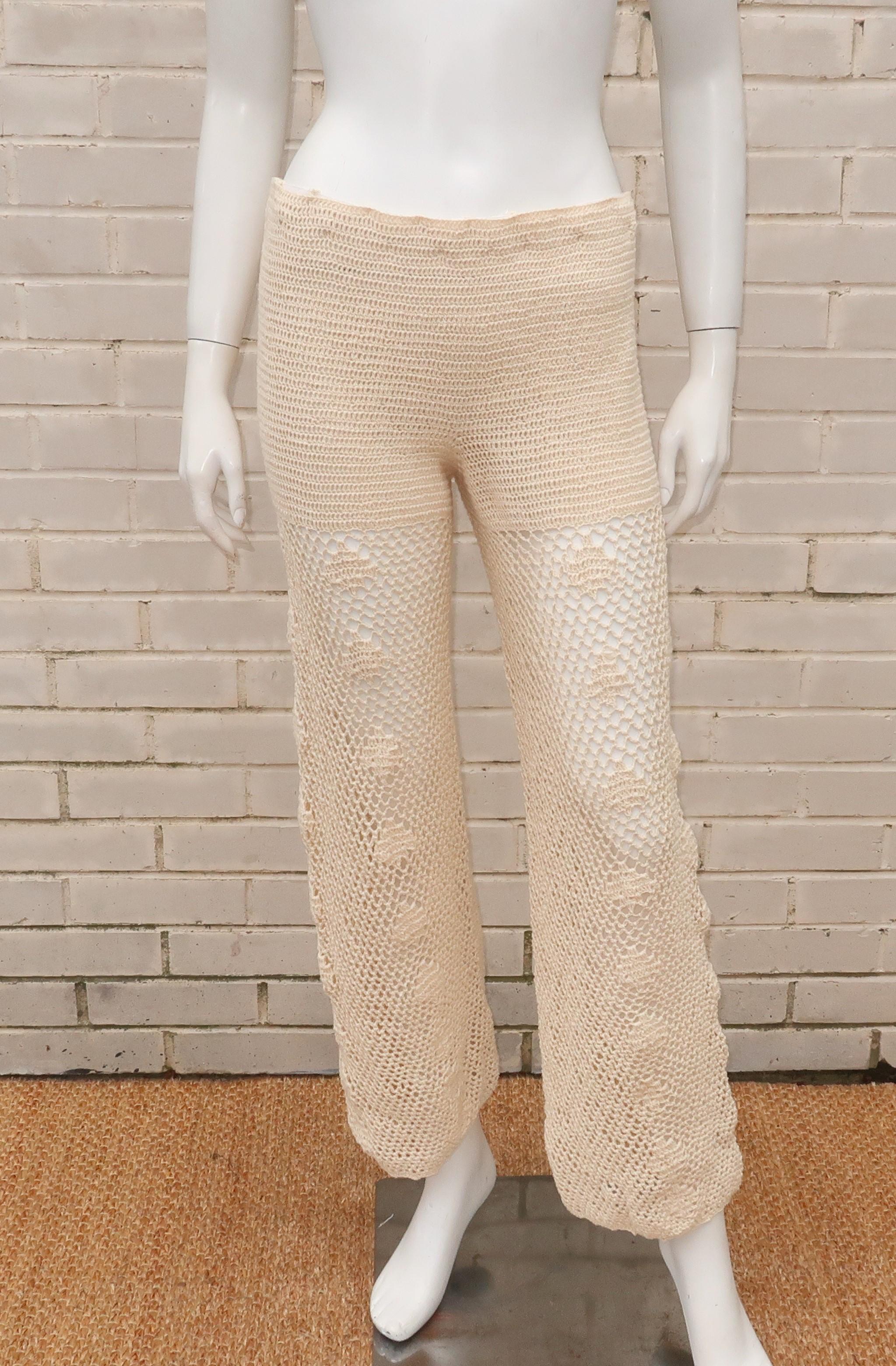 Greta Plattry Crochet Cotton Knit Pant Suit, 1960's 3