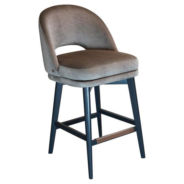 Low Back Upholstered Bar or Counter Stool with Stained Wood Legs and ...