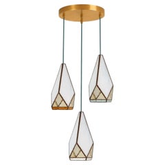 Greta Three Pendant Chandelier - White / Abalone / Amber