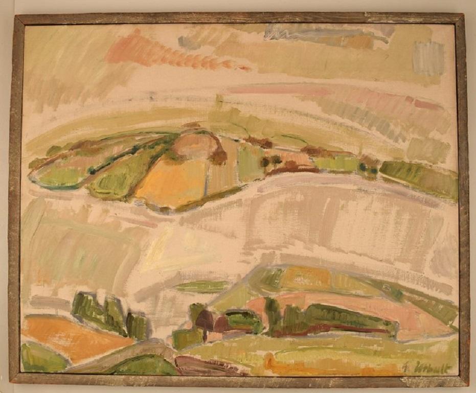 Greta Utbult (1914-2000), listed Swedish artist. Oil on canvas. Modernist landscape. Dated 1954.
The canvas measures: 90 x 73 cm.
The frame measures: 2 cm.
In excellent condition.
Signed and dated.