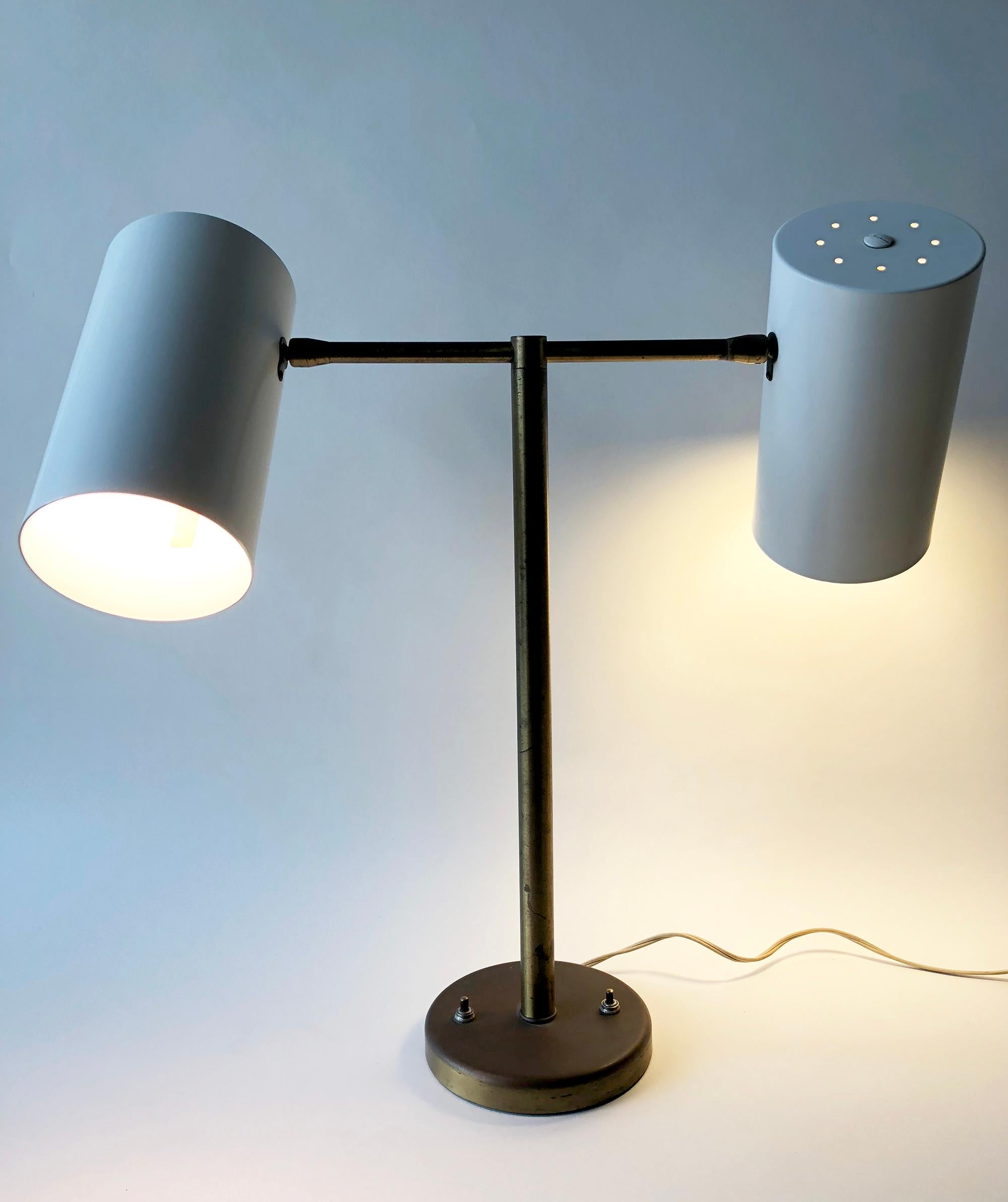 Mid-Century Modern Greta Von Nessen Brass Adjustable Double Cone Table Lamp
