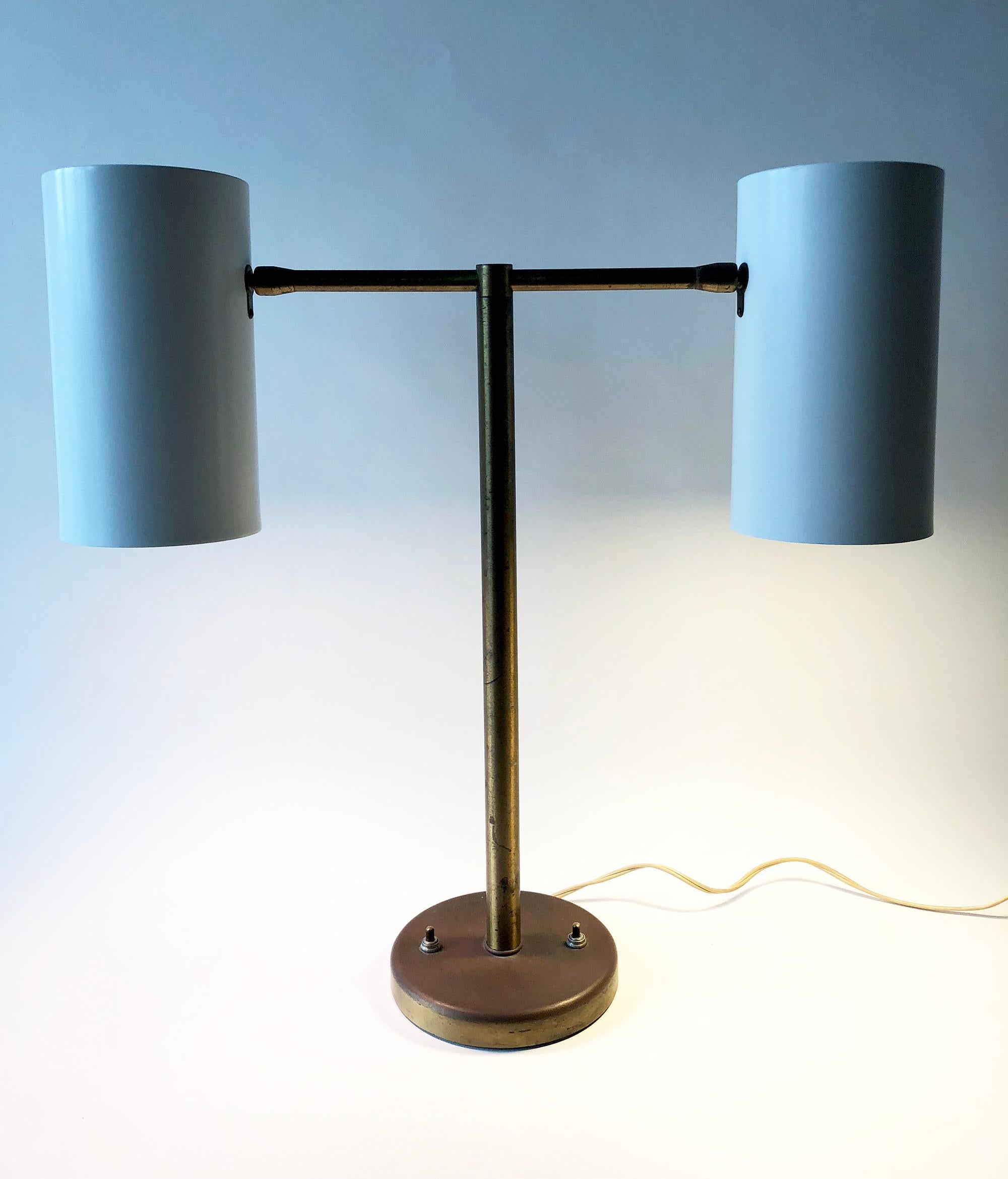 American Greta Von Nessen Brass Adjustable Double Cone Table Lamp
