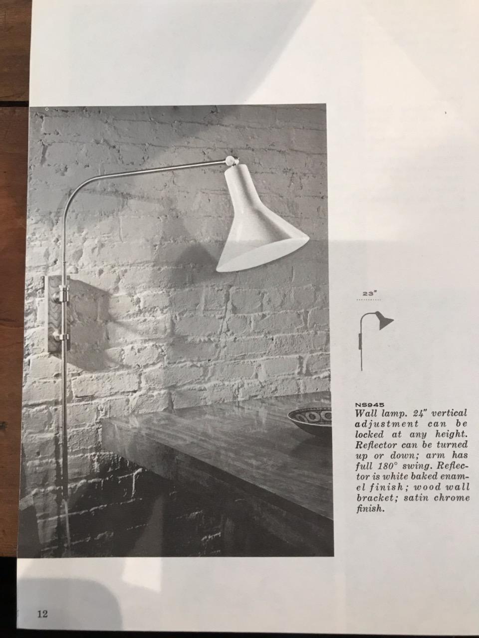 Greta Von Nessen Pair of Adjustable NS 945 Swing Arm Wall Lamps, circa 1950 For Sale 9