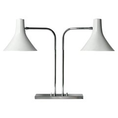 Greta Von Nessen Rare Dual Shade Desk Lamp in Chrome and White Enamel USA 1960s