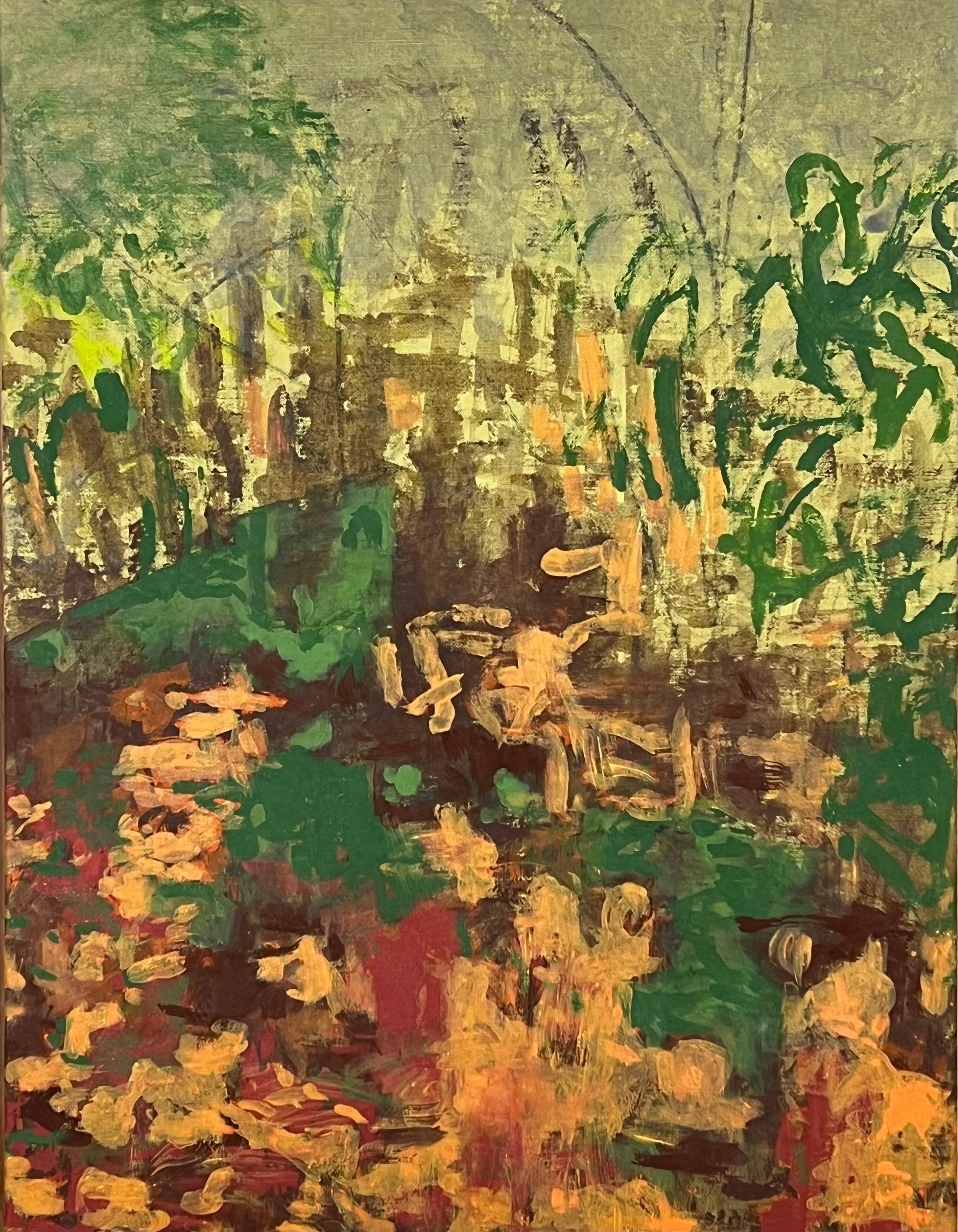 Greta Wehbé Landscape Painting - "Autumn, my garden on the north side"