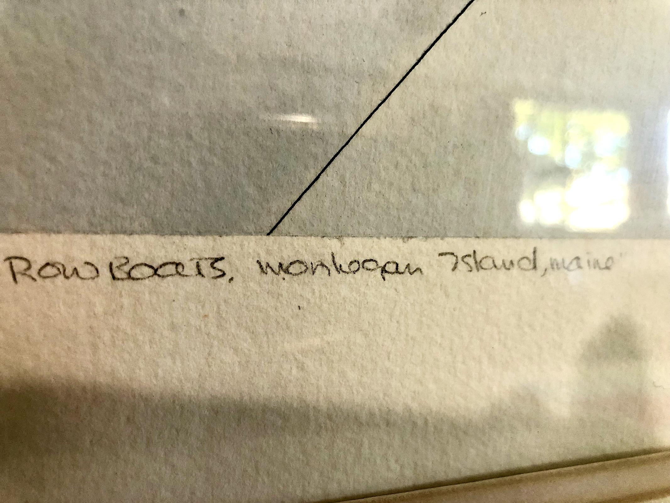 Signed Etching “Row Boats, Monhegan Island, Maine” - Beige Abstract Print by Gretchen Dow Simpson