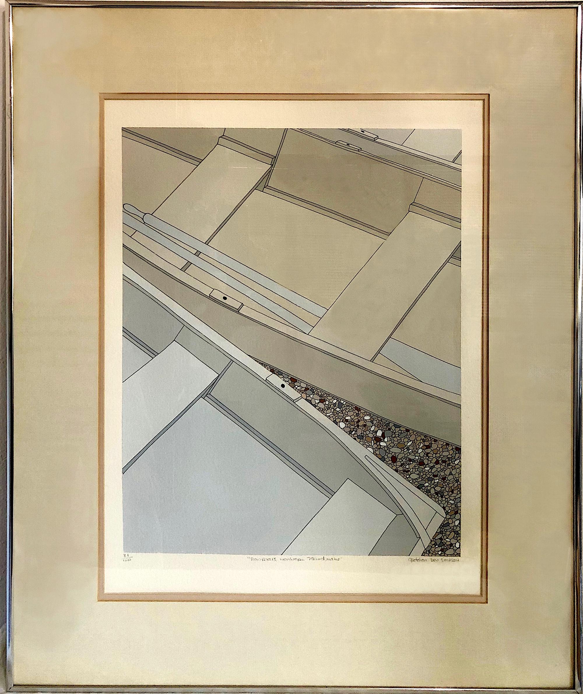 Gretchen Dow Simpson Abstract Print - Signed Etching “Row Boats, Monhegan Island, Maine”