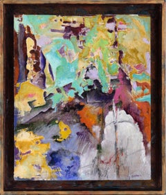 Abstract Expressionist Composition with Teal, Yellow, and Blue