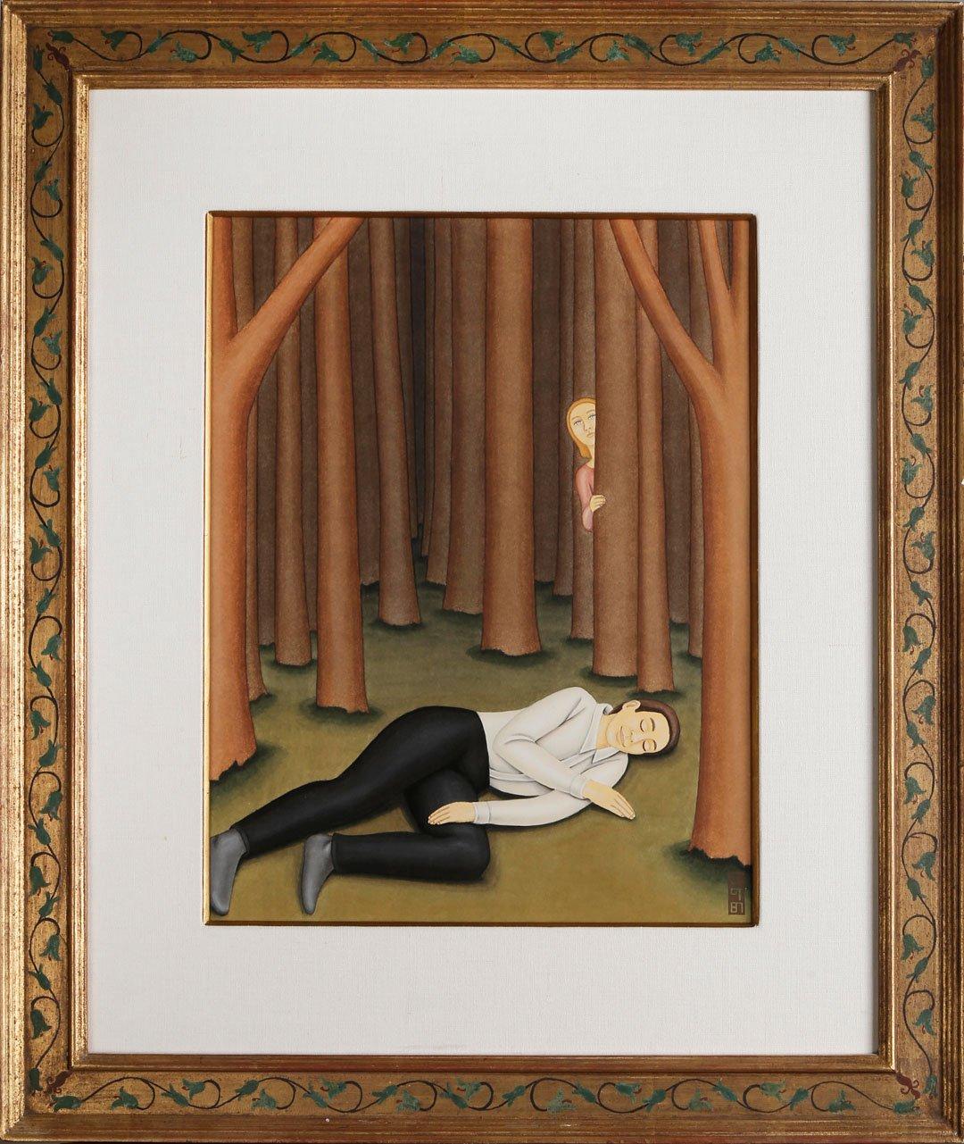 Strange Woods, 20th Century Surrealist Painting by Cleveland Artist - Brown Figurative Painting by Gretchen Oldfather Troibner