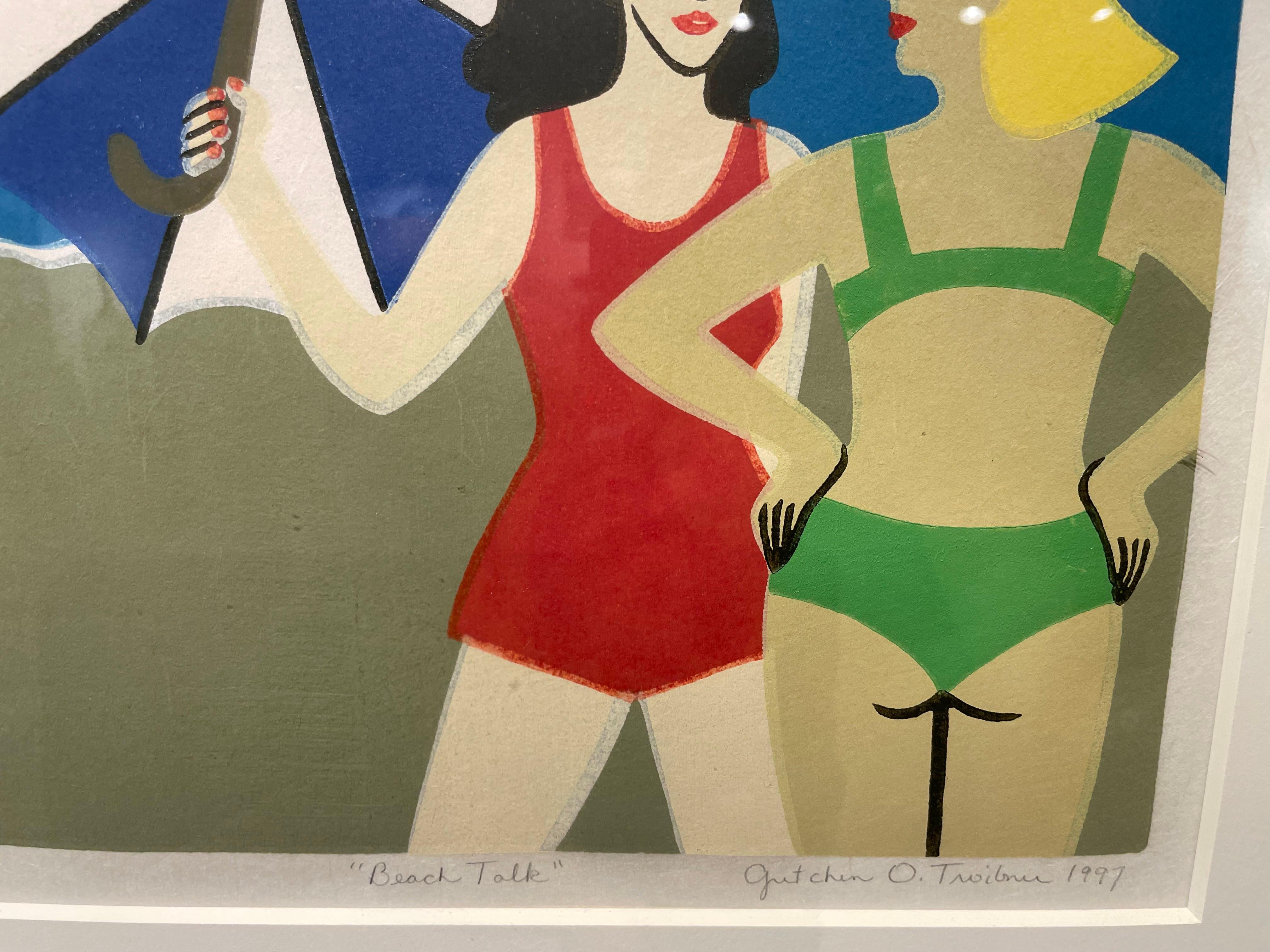 Beach Talk Scene, Late 20th Century Vibrant Print by Cleveland Artist For Sale 7