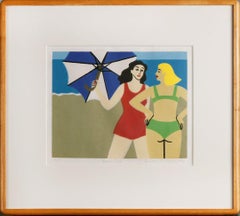 Beach Talk Scene, Late 20th Century Vibrant Print by Cleveland Artist