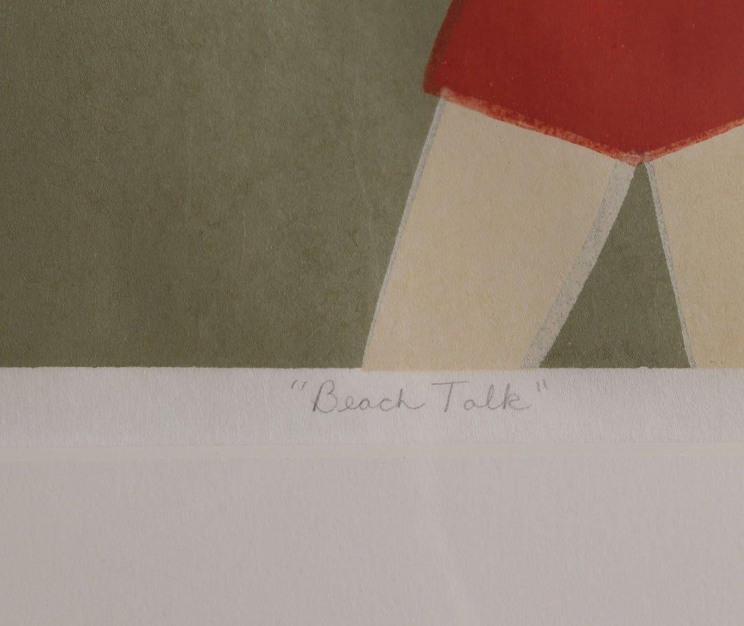Beach Talk Scene, Late 20th Century Vibrant Print by Cleveland Artist For Sale 1