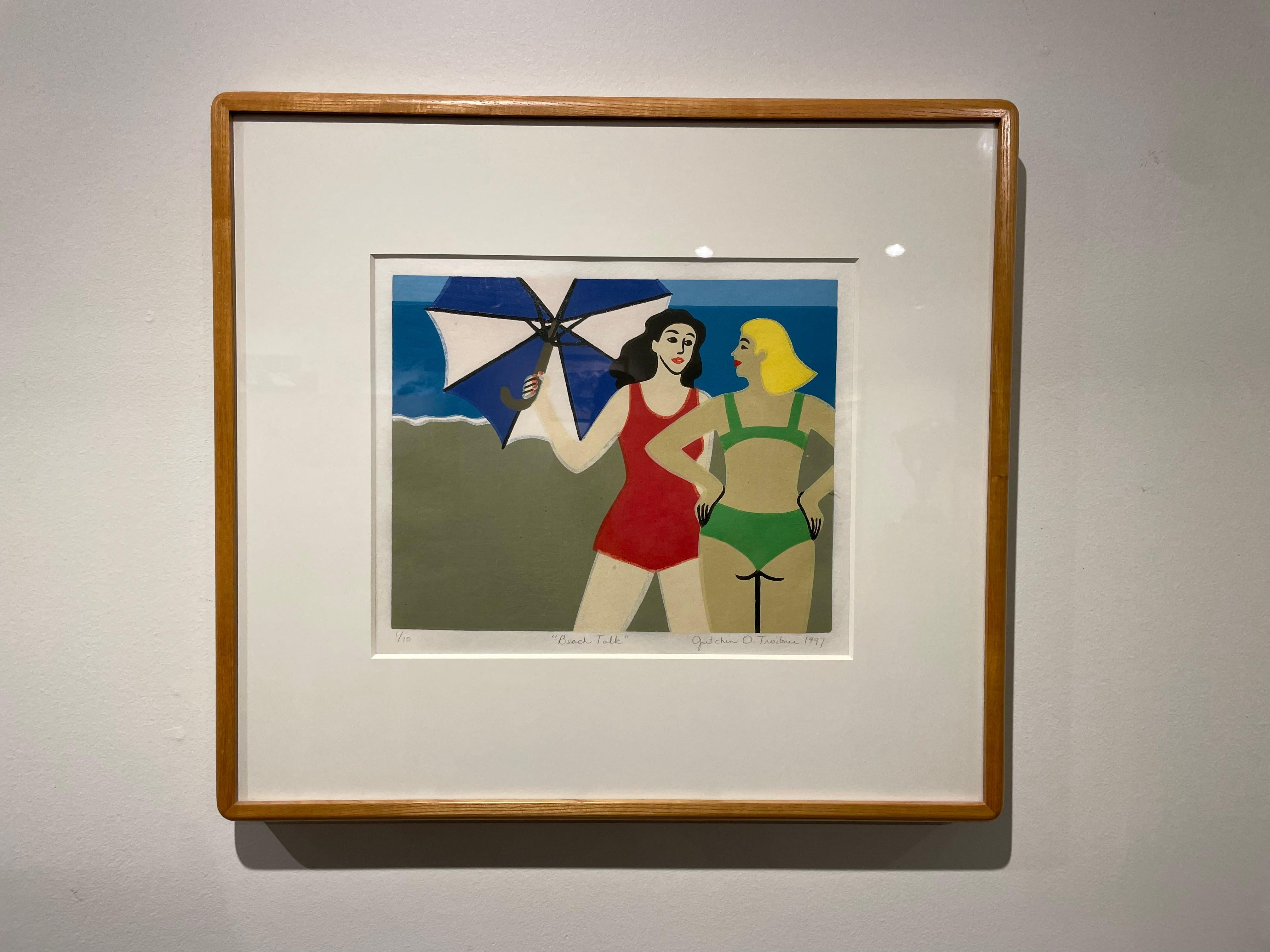 Beach Talk Scene, Late 20th Century Vibrant Print by Cleveland Artist For Sale 4
