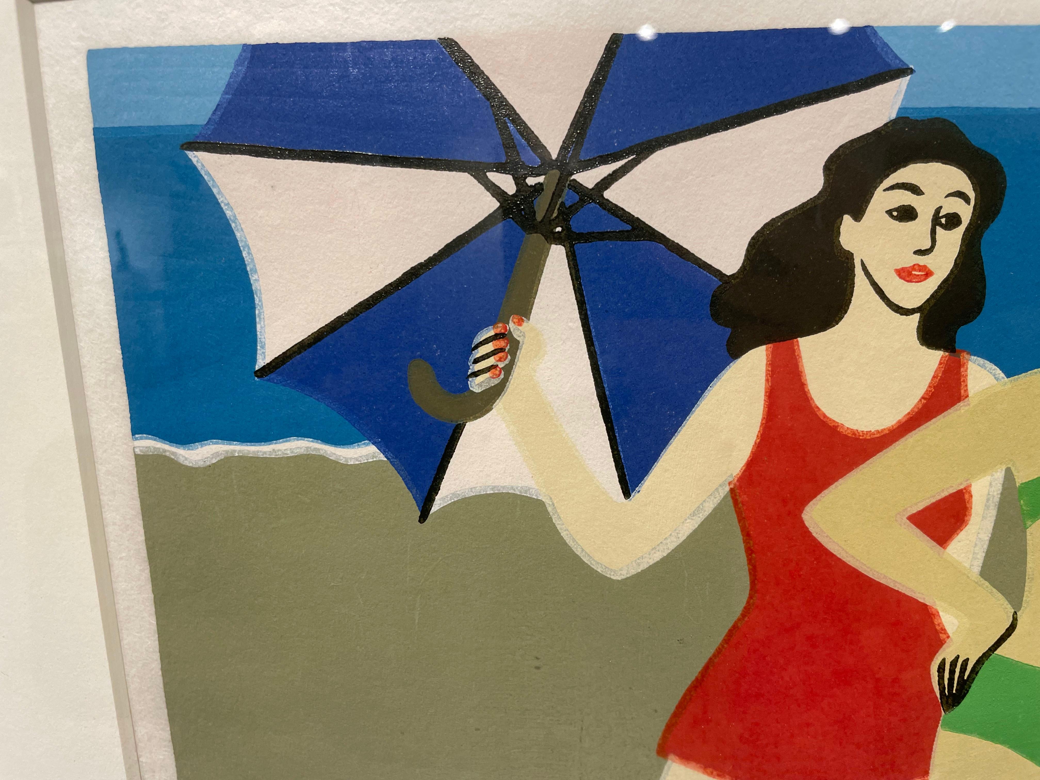 Beach Talk Scene, Late 20th Century Vibrant Print by Cleveland Artist For Sale 6