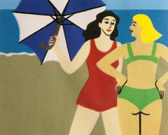 Beach Talk Scene, Late 20th Century Vibrant Print by Cleveland Artist