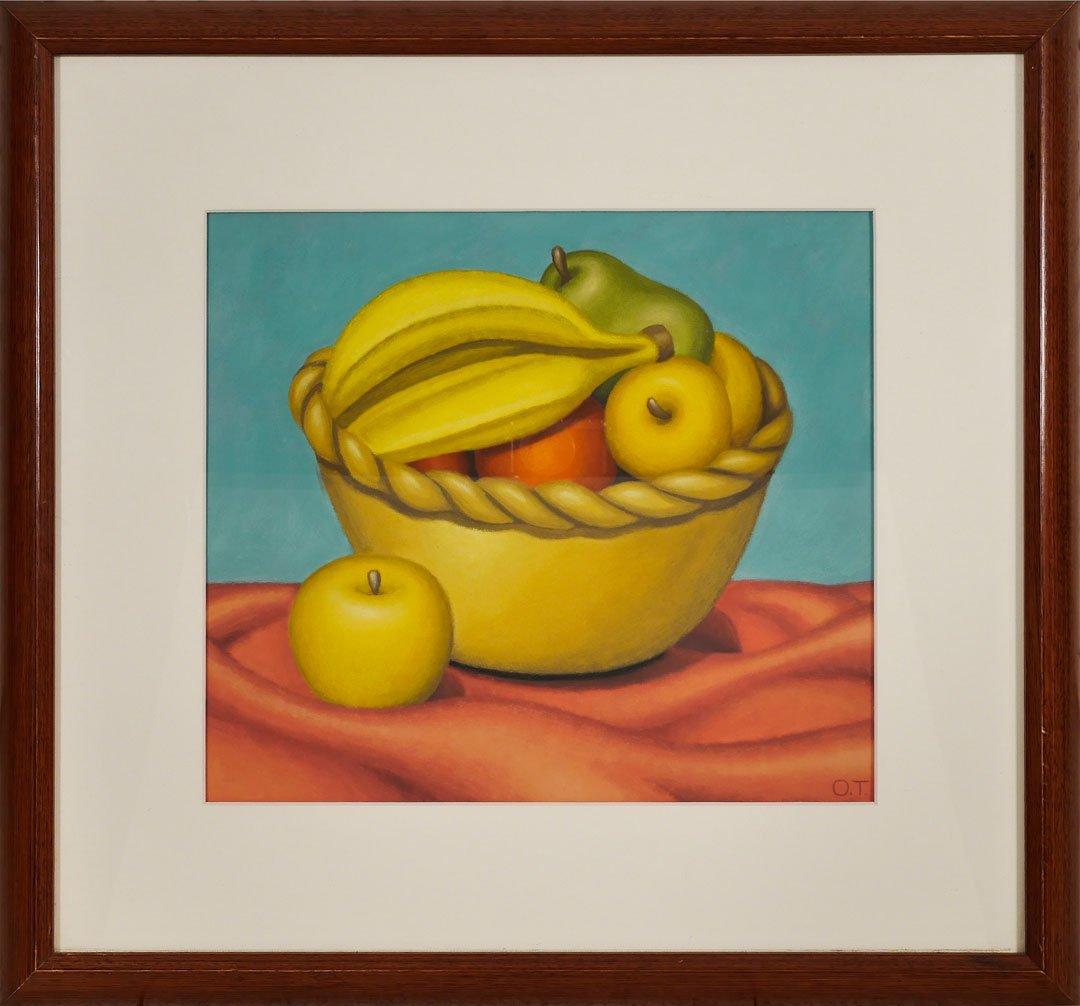Late 20th Century Still Life of Fruit Bowl w/ Bananas, Apples, Pears - Painting by Gretchen Troibner