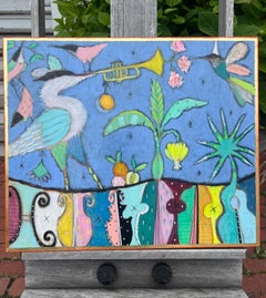 "Sunset Serenade" white heron, trumpet, oranges, new orleans, violet blues, joy