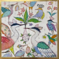 "Plenty" natural stewards, colorful birds carrying flowers framed with gold edge