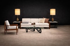 Poltrona Grete Jalk in palissandro e bouclé grigio chiaro, Rino Levi, Brasile, anni '60