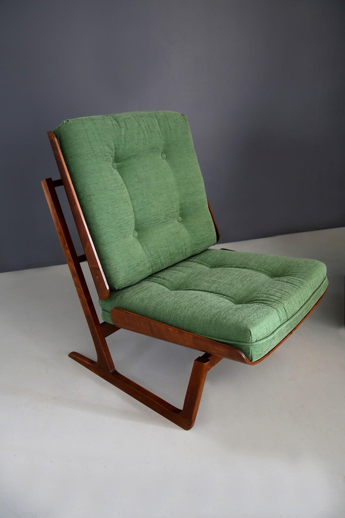 Grete Jalk Attributed Pair of Midcentury Armchairs Green in Mahogany, from 1950 (Mitte des 20. Jahrhunderts)