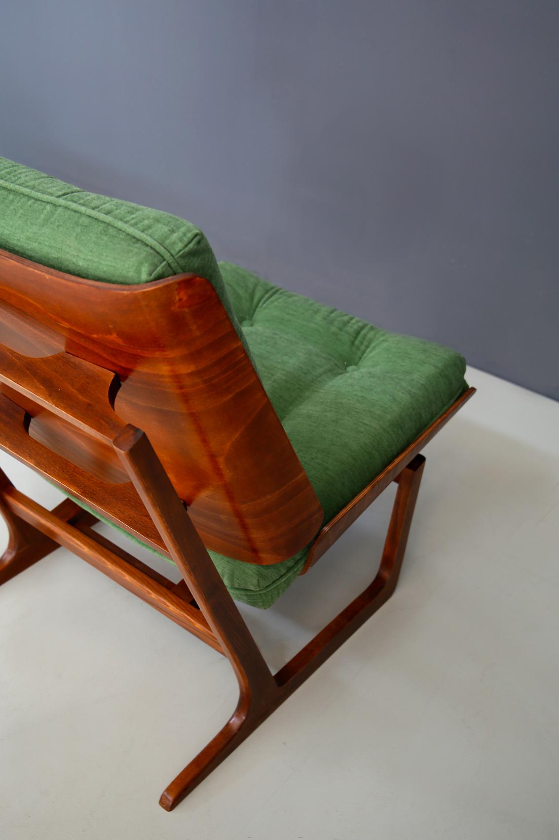 Grete Jalk Attributed Pair of Midcentury Armchairs Green in Mahogany, from 1950 (Textil)