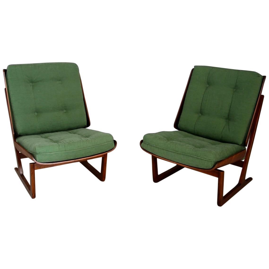 Grete Jalk Attributed Pair of Midcentury Armchairs Green in Mahogany, from 1950