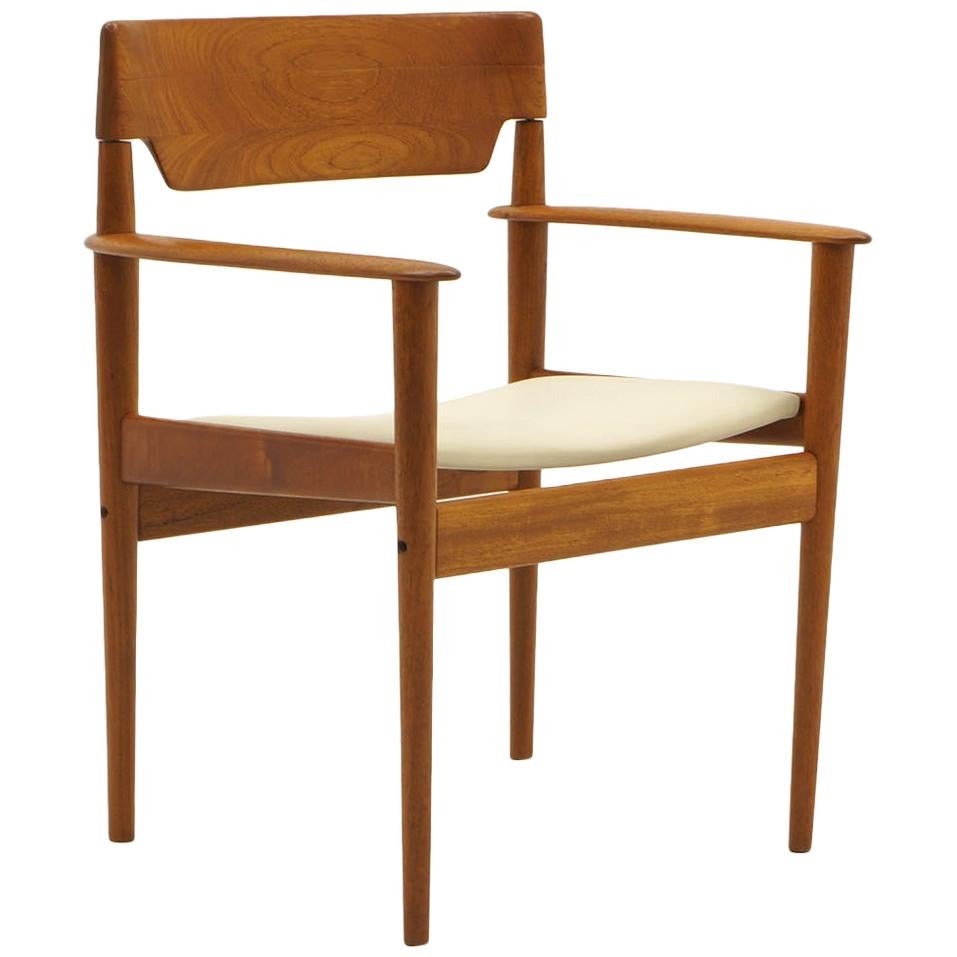 Grete Jalk Chair with Arms, Teak with New Leather Upholstery, Beautiful Form