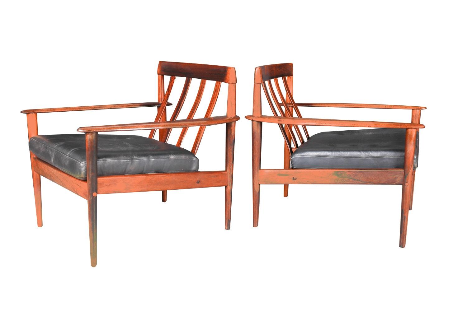 Grete Jalk Danish Model 56 1960's Pair Rosewood Lounge Chairs 7
