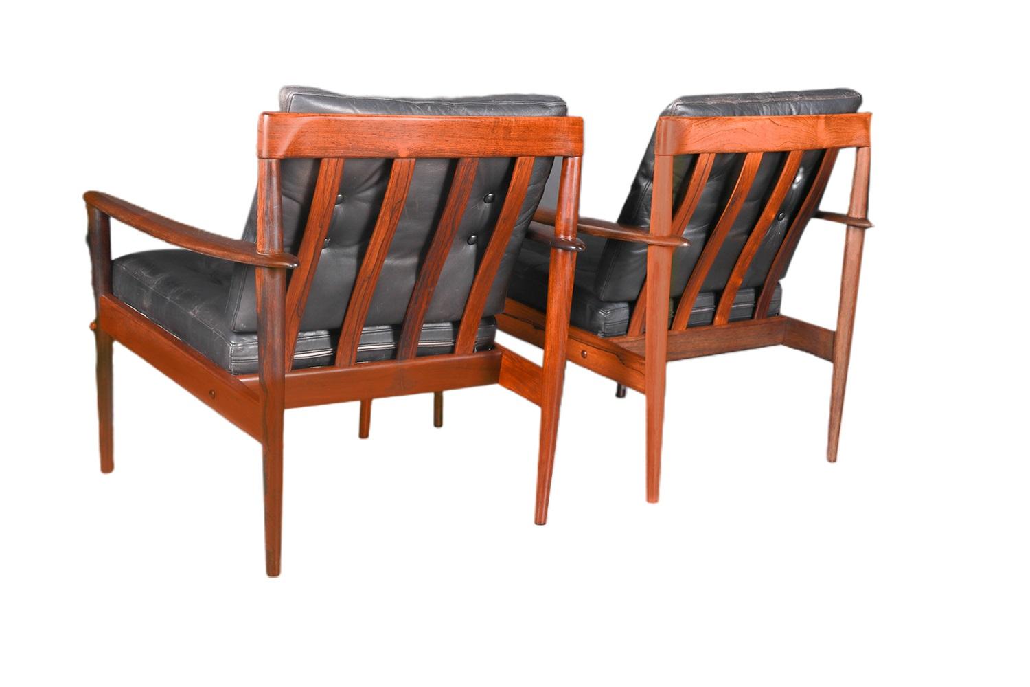 Grete Jalk Danish Model 56 1960's Pair Rosewood Lounge Chairs 1