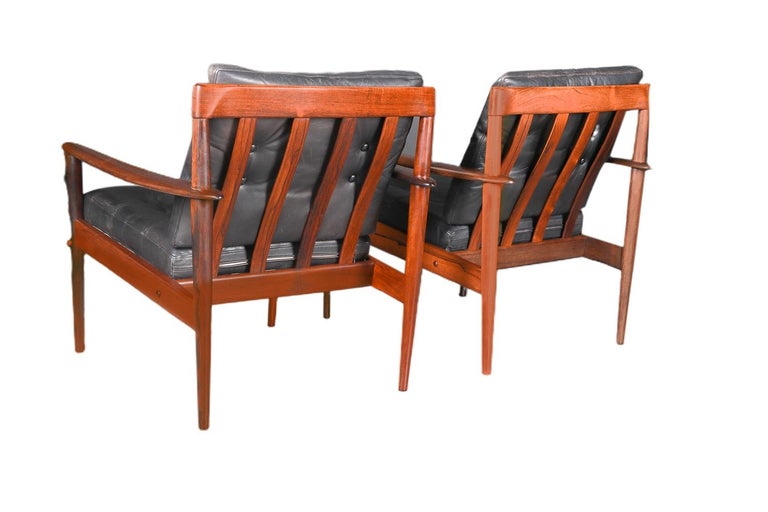 Grete Jalk Danish Model 56 1960's Pair Rosewood Lounge Chairs For Sale 2