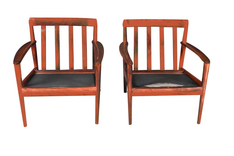 Grete Jalk Danish Model 56 1960's Pair Rosewood Lounge Chairs For Sale 4