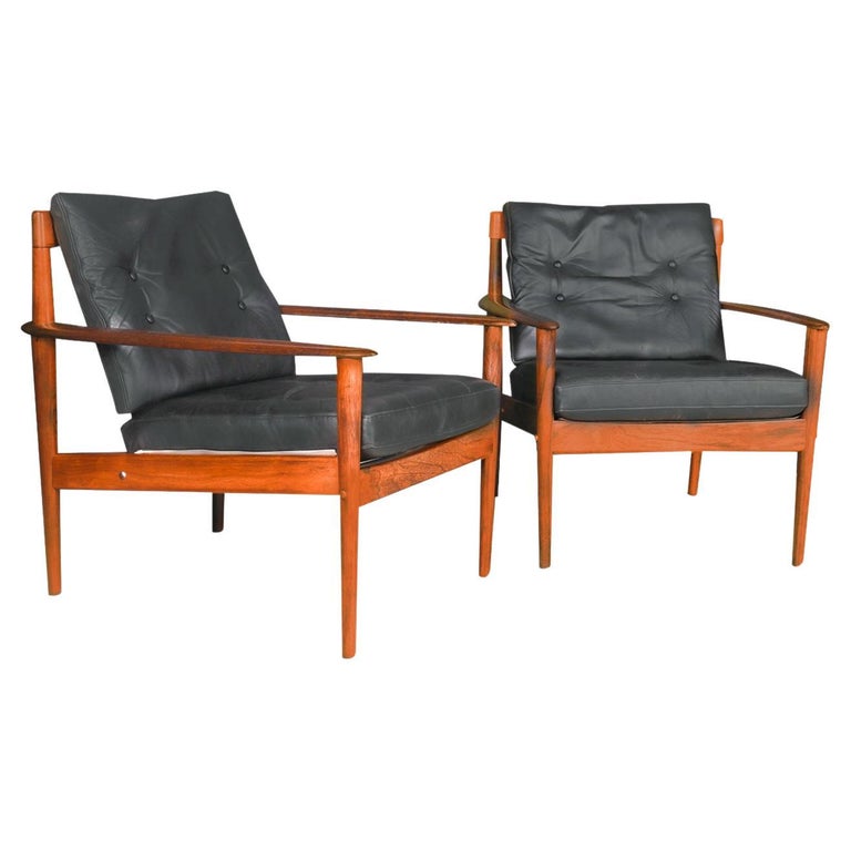 Grete Jalk Danish Model 56 1960's Pair Rosewood Lounge Chairs For Sale