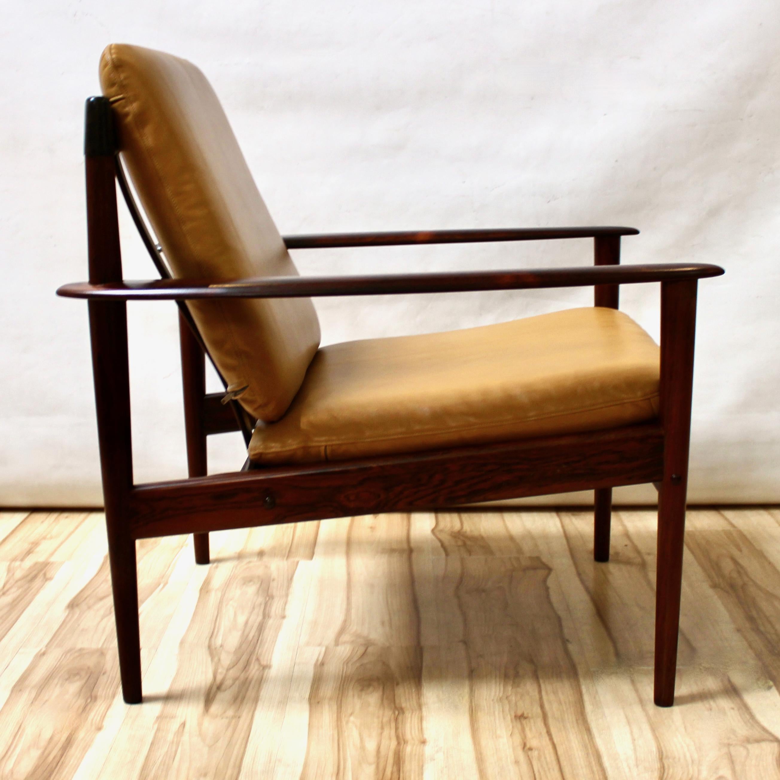 Leather Grete Jalk Danish Modern Rosewood Model 56 Lounge Chair