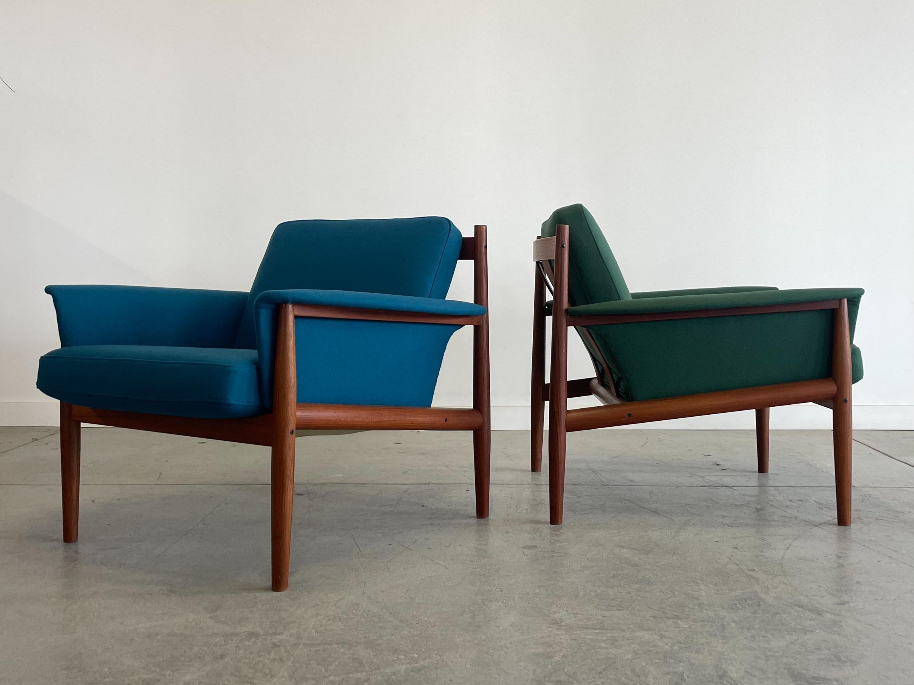 Mid-20th Century Grete Jalk Danish Teak Lounge Chairs for France and Son For Sale