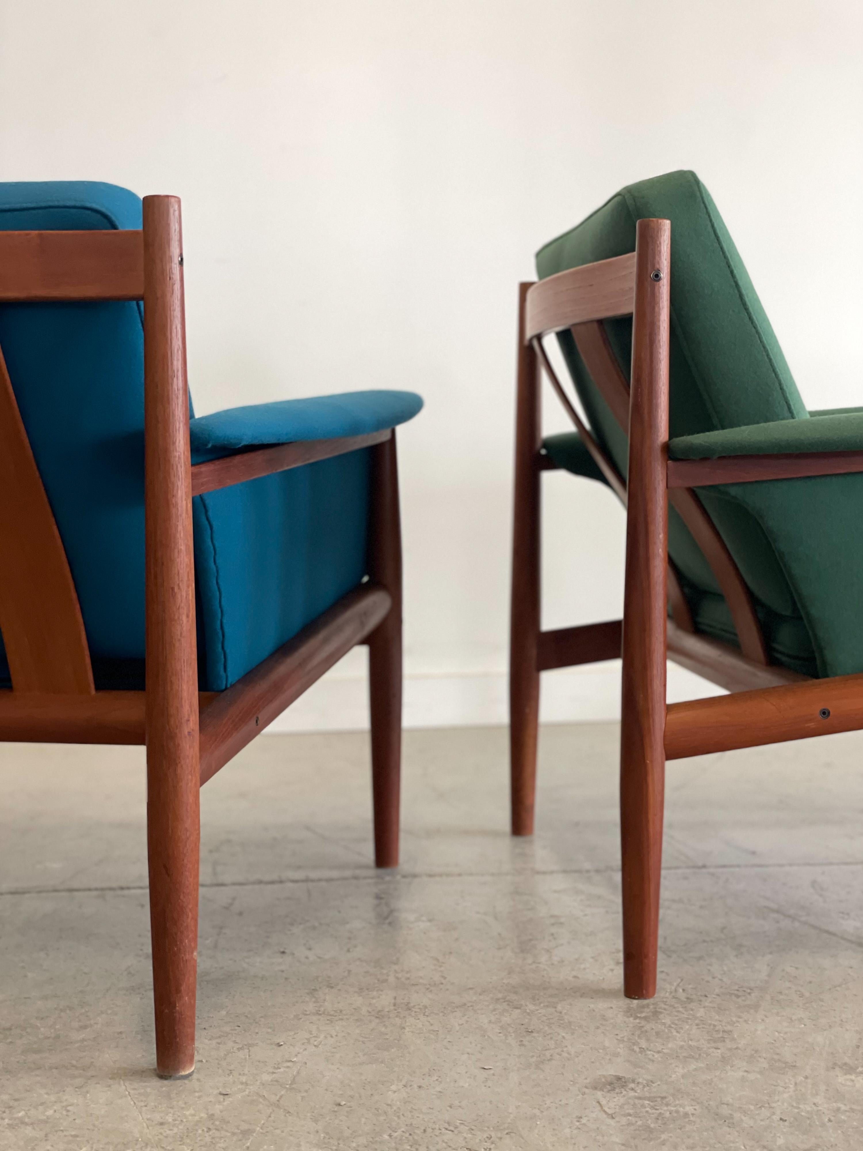 Wool Grete Jalk Danish Teak Lounge Chairs for France and Son For Sale