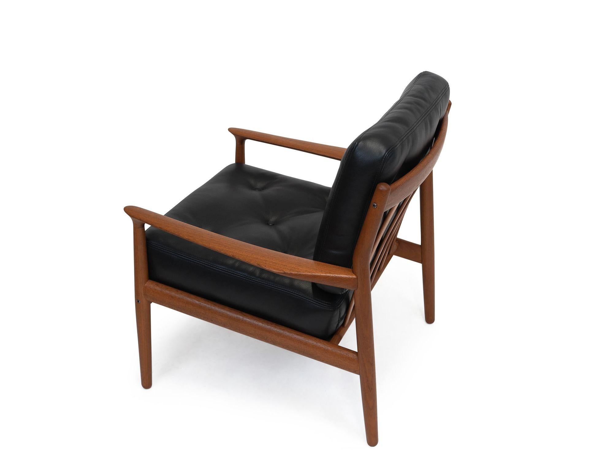 20th Century Grete Jalk Danish Teak Lounge Chairs in Black Leather