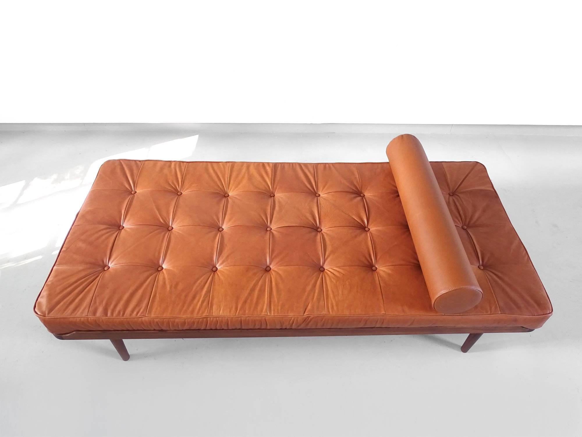 Mid-Century Modern Grete Jalk Daybed in Teak and Cognac Leather for P. Jeppesen, Denmark, 1960 For Sale
