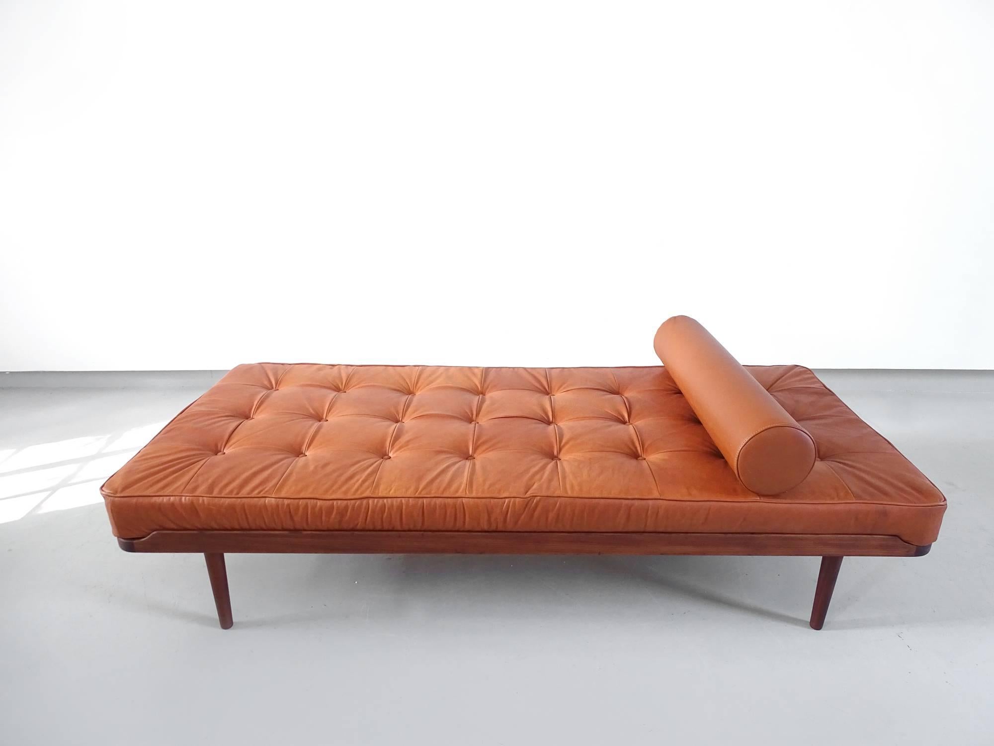 Danish Grete Jalk Daybed in Teak and Cognac Leather for P. Jeppesen, Denmark, 1960 For Sale