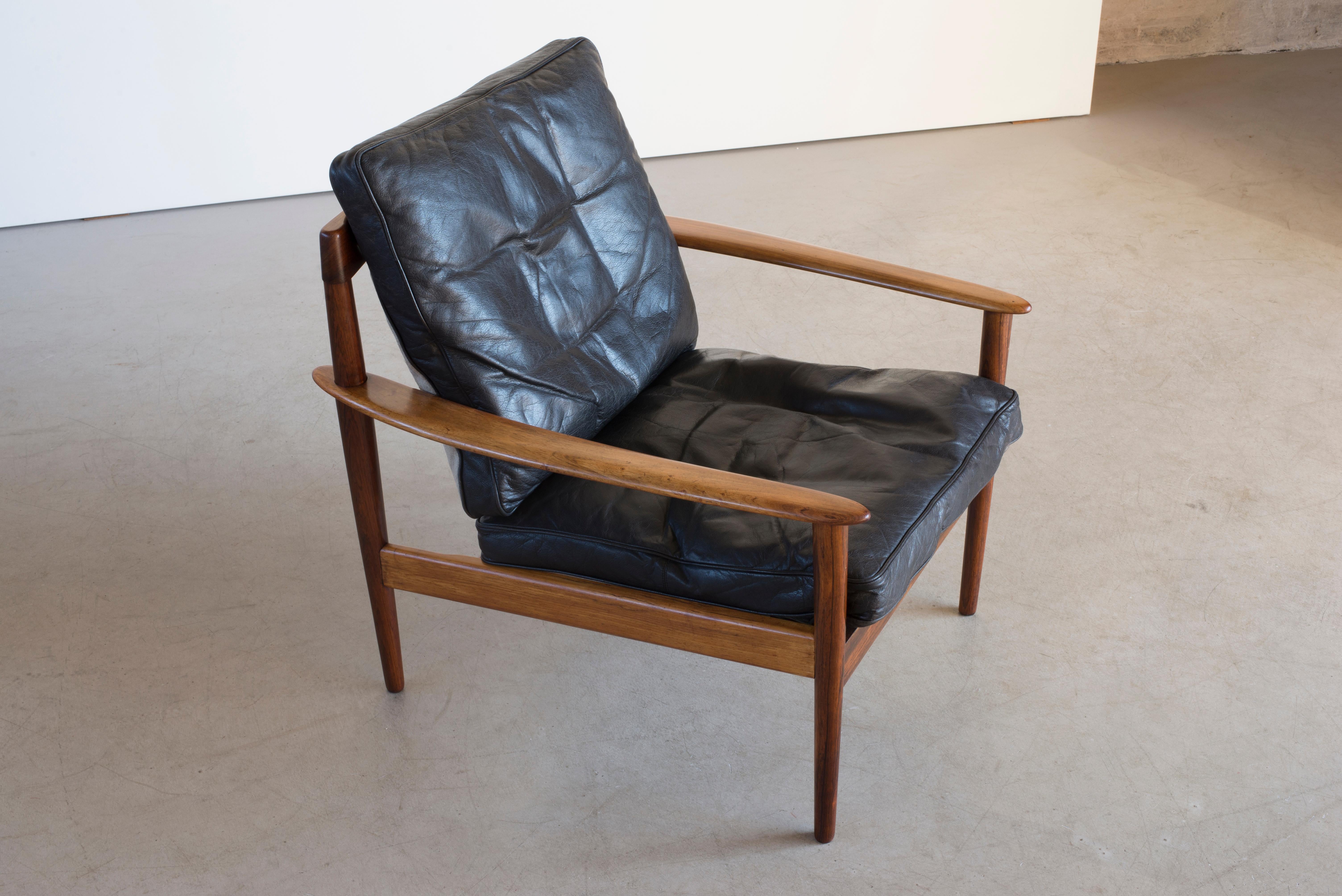 Leather Grete Jalk Easy Chairs of Rosewood